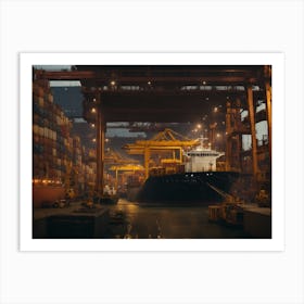 Container Ship Docked At Port Art Print