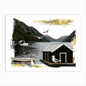 Seagulls On The Dock Art Print