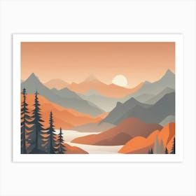 Misty mountains horizontal background in orange tone 84 Art Print