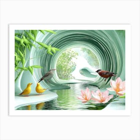 Birds In A Tunnel Art Print