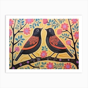 Robin 2 Folk Style Animal Illustration Art Print