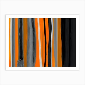 Orange And Black Stripes Abstract Painting Art Print