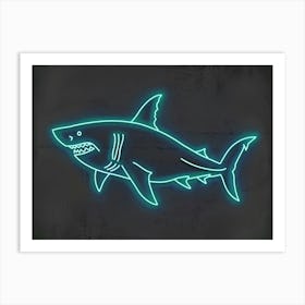 Blue Neon Great White Shark 5 Art Print