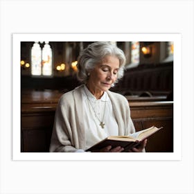 An Adult Woman Likely Of An Elderly Age Dressed In A Worn But Warm White Cardigan Engaging In A S Art Print