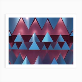 3d Rendering Of A Textured Wall With Alternating Rows Of Blue And Pink Triangles, Creating A Visually Interesting And Geometric Pattern Art Print