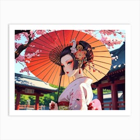 Japanese Girl With Umbrella Art Print