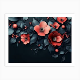 Flowers On A Black Background 2 Art Print