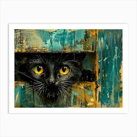 Cute Cat - Black Cat Peeking Art Print