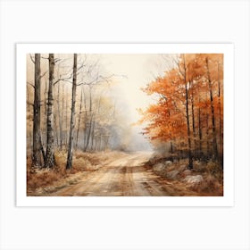 A Painting Of Country Road Through Woods In Autumn 78 Art Print