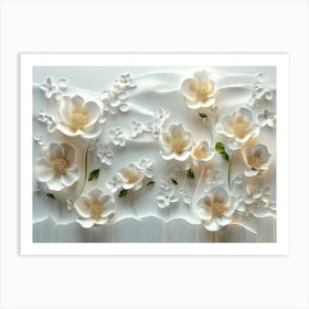 A Serene 3d Artwork Featuring A Display Of Flowers On A Soft White Art Print