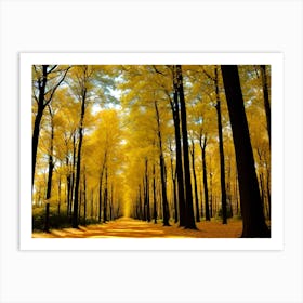 Yellow Road In The Forest Art Print