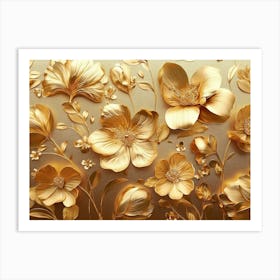 Golden Floral Abstract Vintage Flower Art Print