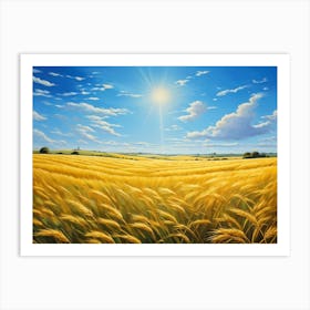 Golden Wheat Field Swaying In The Gentle Breeze Sun Casting Dynamic Shadows Through The Ripples In (1) Poster