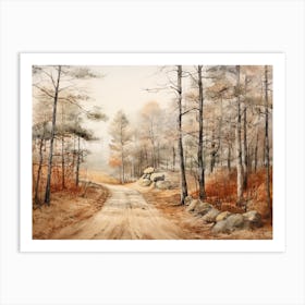 A Painting Of Country Road Through Woods In Autumn 18 Art Print