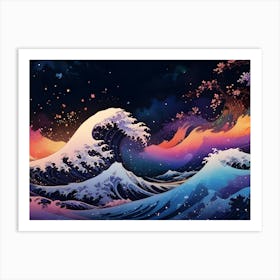 Artistic Great Wave With Starry Night Sky Art Print