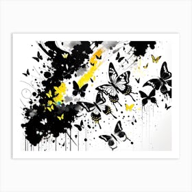 Black And Yellow Butterflies Art Print