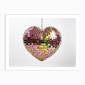 Heart Shaped Disco Ball Crafted In Gold Mesh Intertwining Sparkles Of Pink Orange Purple Green H 1 Art Print