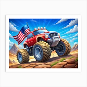 Monster Truck With An American Flag Art Print