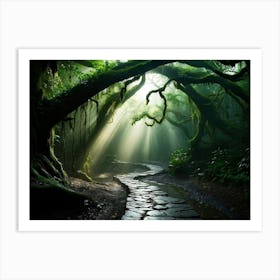 A Winding Path Carved Through An Ancient Forest Lush Greens Enveloping The Trail A Solitary Tree W (5) Art Print