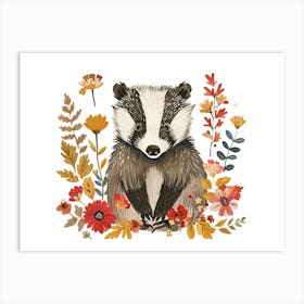 Little Floral Badger 1 Art Print