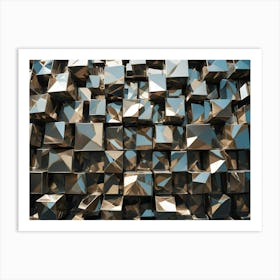 Metallic Gold Cubes With Textured Surfaces Arranged In A Grid Pattern, Creating A Luxurious And Modern Background Art Print