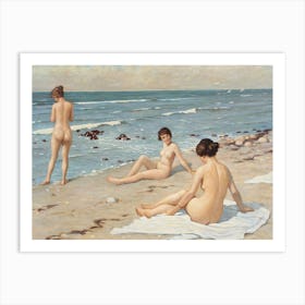 Beach Scenery With Bathing Women, Paul Fischer Art Print