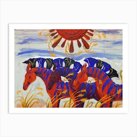 Zebras horses painting Art Print