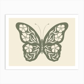 Folk Art Butterfly 01 - Sage Green Art Print