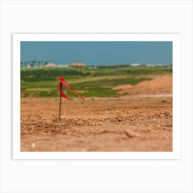 Metal Survey Peg With Red Flag On Construction Site Art Print