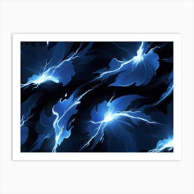 Seamless Pattern Of Abstract Blue Flowers With Lightning Bolts Art Print