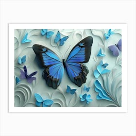 3d Modern Blue Butterfly 1 Art Print