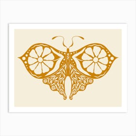 Folk Art Moth 05 - Mango Art Print