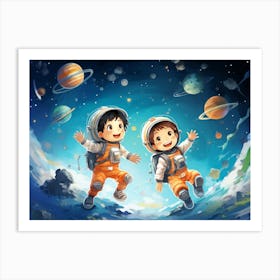 Two Astronauts In Space Art Print