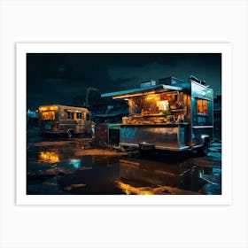 Food Truck At Night Art Print