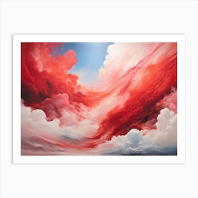 Abstract Painting Merging Into A 3d Overlay Featuring A Surreal Sky With Vibrant Clouds Painted In Art Print