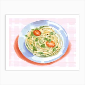 A Plate Of Pesto Pasta, Top View Food Illustration, Landscape 3 Art Print