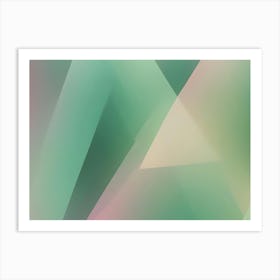 A Geometric Abstract Image Featuring Overlapping Triangles In Shades Of Green, Pink, And White, Creating A Layered And Dynamic Effect Art Print