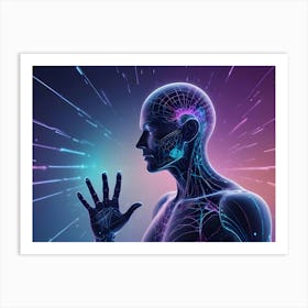 A Human Figure With Glowing Neural Pathways And A Bright Light Emanating From Their Hand, Representing The Potential Of The Human Mind Art Print