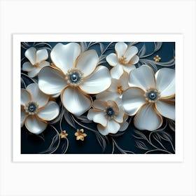 White Flowers With Pearls Art Print