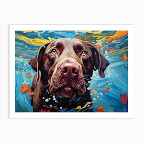 Chocolate Lab Labrador Dog Swimming In The Sea Art Print