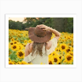 A Girl In The Field Of Sunflowers, Oil Painting Art Print