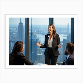 Businesswoman In Mid Presentation Audience Engaged In Active Listening Around Her Vibrant Smiles A (1) 2 Art Print