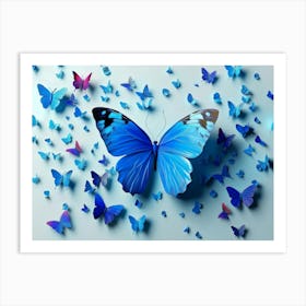 3d Modern Art With Blue Butterfly 3 Art Print