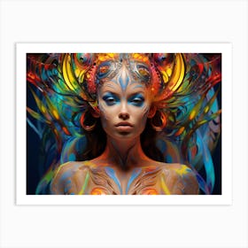 Psychedelic Art. Luminous Lucidity: Psychedelic Woman in Neon Dreams Art Print
