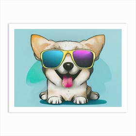 Puppy dog smiling at the camera. Blue background. 1 Art Print
