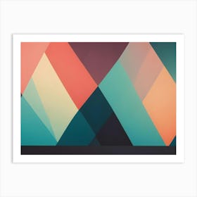 A Geometric, Abstract Background Featuring Overlapping, Triangular Shapes In Shades Of Red, Orange, Teal, And Beige Art Print