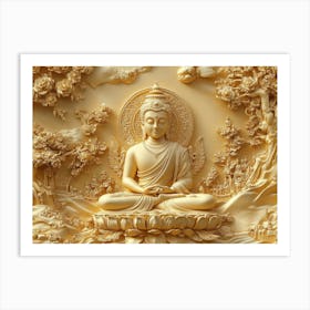 3d Hindu Ancient Religious Buddha Art Background Golden 3 Art Print