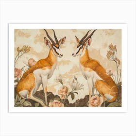 Floral Animal Illustration Antelope 2 Art Print