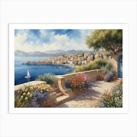 View Of Mediterranean Coastal Town Art Print