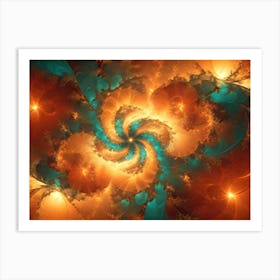 Abstract Image Of A Swirling, Colorful Pattern In Shades Of Orange, Teal, And Gold Art Print